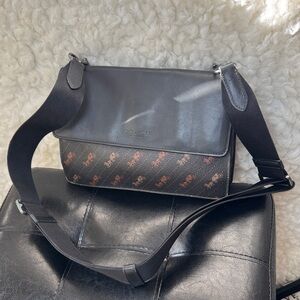 Coach Black Messenger Bag with Brown Signature Print